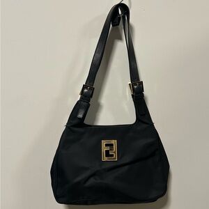 Authentic Black Fendi Nylon Shoulder Bag